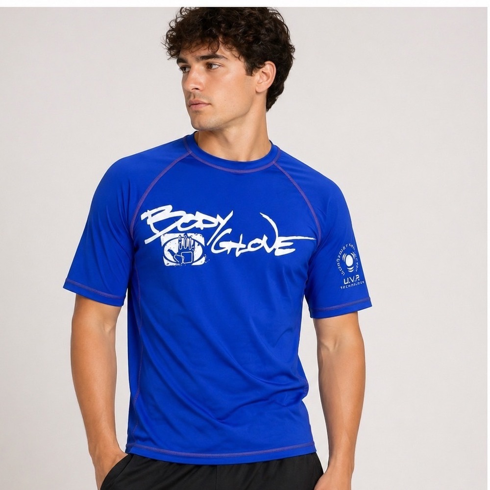 Body Glove‎ Rash Guard Mens Medium Blue Short Sleeve UV Protection 1210
